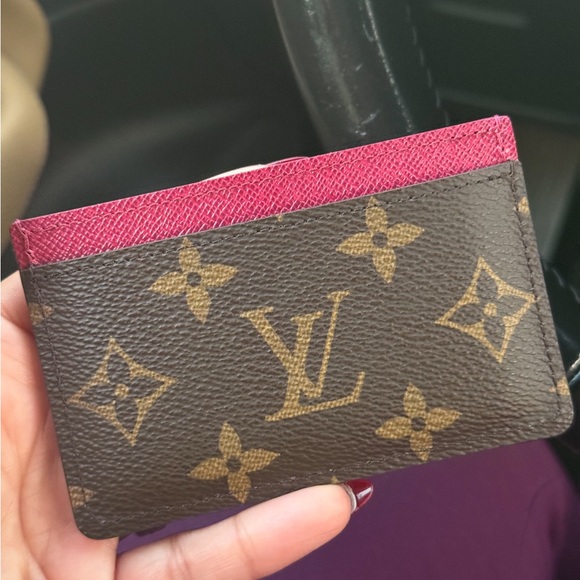 Louis Vuitton Brown and Gold Monogram Card Holder with Red Accent - Picture 1 of 5